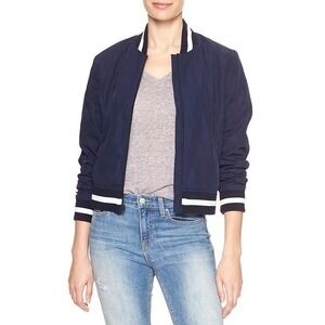 Gap Varsity Bomber Jacket Navy White Ribbed Collar Cuffs Hem Women's‎